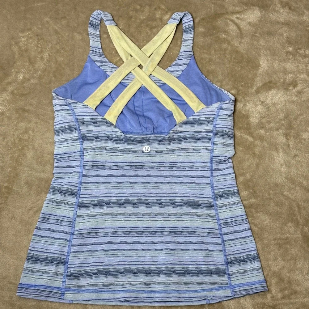 Lululemon Free To Be Tank Top Blue Purple Space Dye Strappy Back Size 6 Cotton